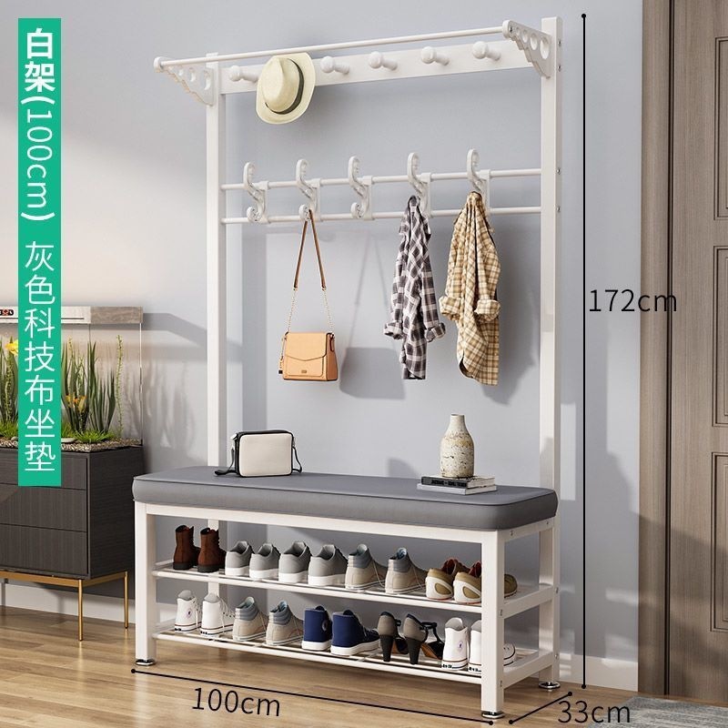 흰색 랙 기술 회색 표면 100CM (신발 의자 + 코트 랙)