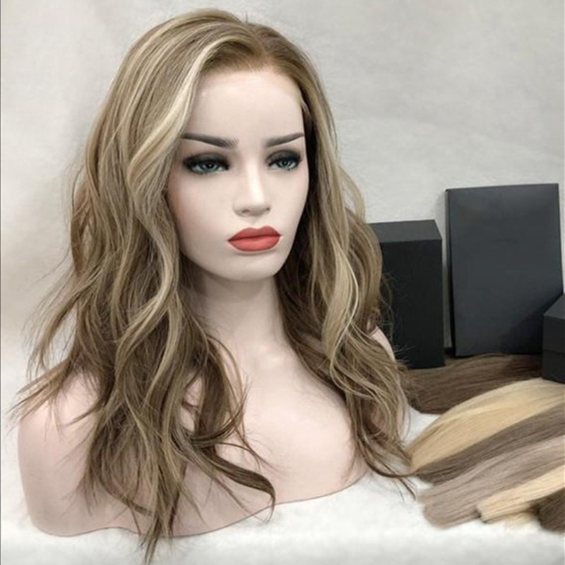 AliExpress European and American Foreign Trade Wig Women's Mid-length Curly Hair Large Wave Curly Blend Gold-Brown Intermediate Color Chemical Fiber Hair Cover