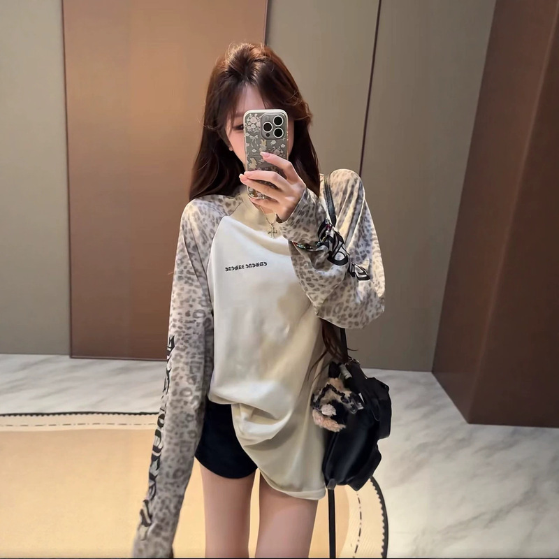 Fashionable Casual Thin Leopard Print Raglan Sleeve Women's Sun Protection Top, Summer 2026 New Versatile Slimming Cover-Up Blouse Fashionable Casual Thin Leopard Print Raglan Sleeve Women's Sun Protection Top, Summer 2026 New Versatile Slimming Cover-Up Blouse