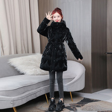 欧美流沙亮面面包服棉衣女2023冬新款韩版中长款连帽棉服休闲棉袄