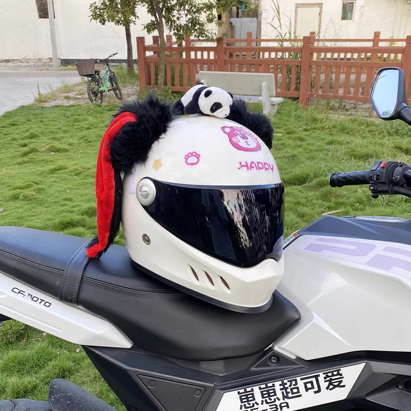 Creative Black and Red Thick Fleece Lop-Eared Rabbit Helmet Decoration