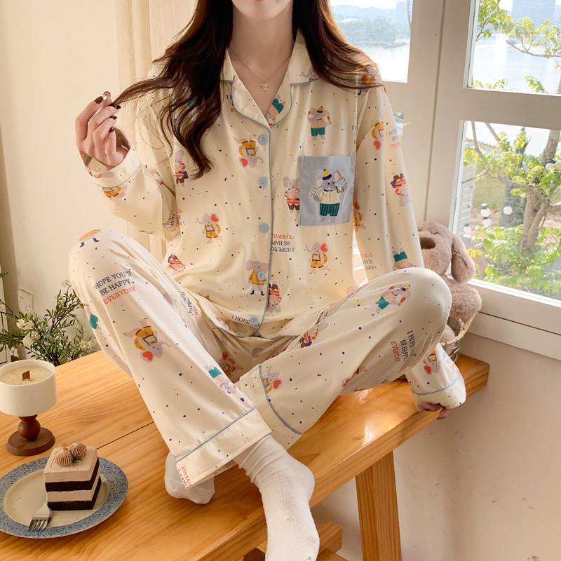 Primavera y otoño con almohadilla de pecho, algodón imitado, pijama de embarazo postparto, ropa de lactancia delgada para mujeres de verano, set de lactancia