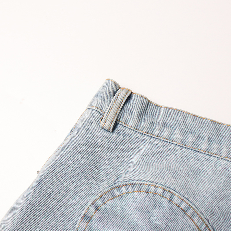 Personality Short Cropped Outfit Slimming Denim Top Hip Wrapped Skirt Diamond Embedded Denim Suit Women