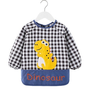New Plaid Eating Clothes Children Boys and Girls Spring Autumn and Winter Waterproof Overalls Baby Kindergarten Thin Rice Clothes Reverse Dressing