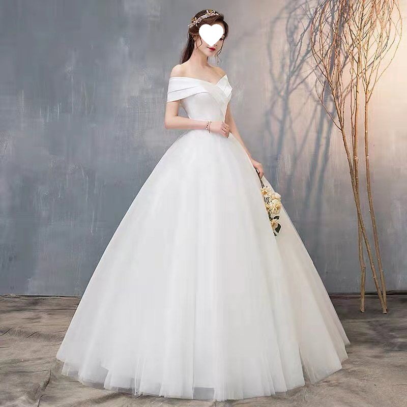 Off-Shoulder Light Wedding Dress 2025 New Korean-Style Bride Forest Simple Dress Petite Bold Cross-Border One Piece