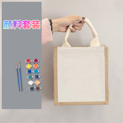No impreso mismo bolso de yute creativo con lienzo DIY pintado a mano bolsa de lona pintura de graffiti Muji bolsa de lino portátil