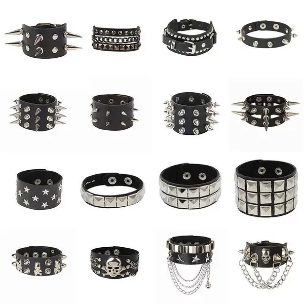 Fashion Punk Gothic Skull Rivets Dark Retro Couple Leather Pu Bracelet Couple Bracelet Bracelet