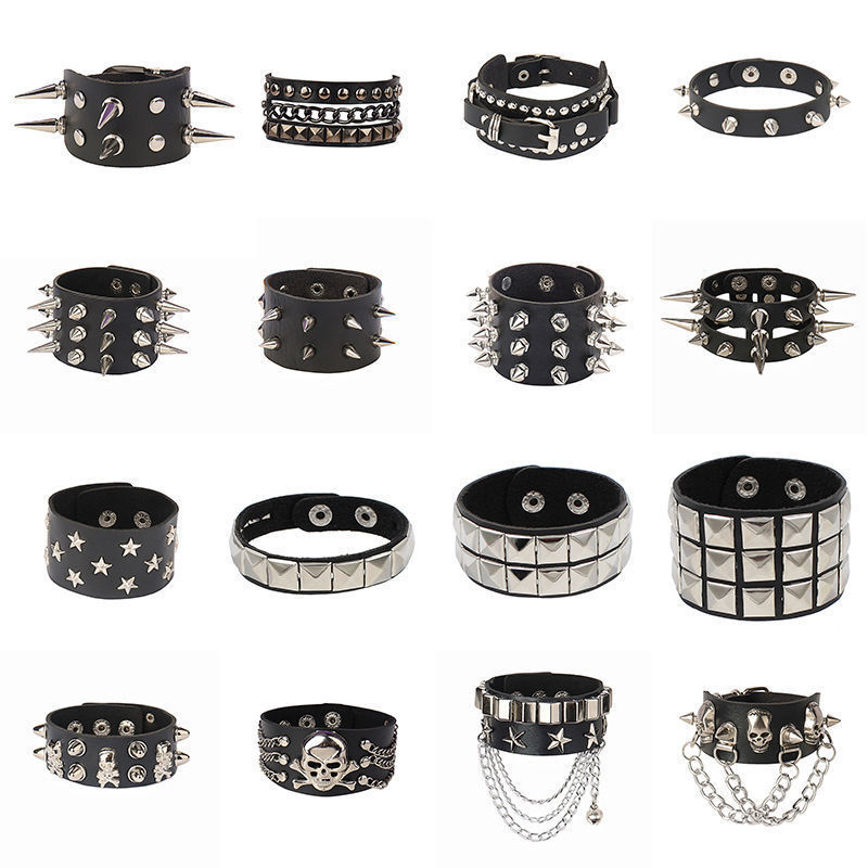 Fashion Punk Gothic Skull Rivets Dark Retro Couple Leather Pu Bracelet Couple Bracelet Bracelet