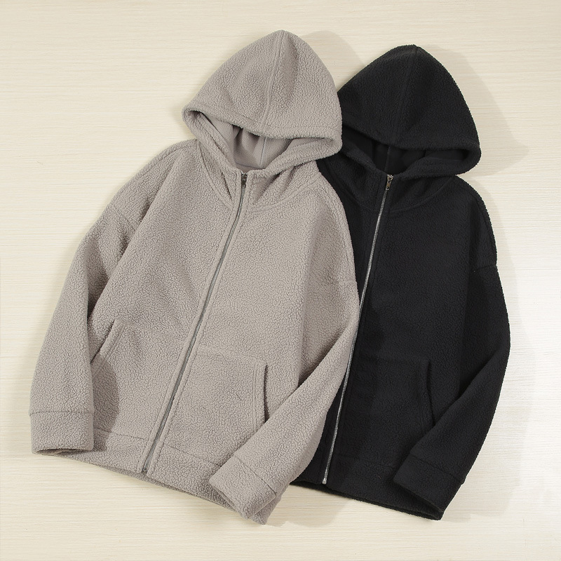 Men's Clothing men's autumn and winter plus velvet hooded sweatshirt men's drop shoulder loose warm zipper cardigan polar fleece jacket_voghion.com