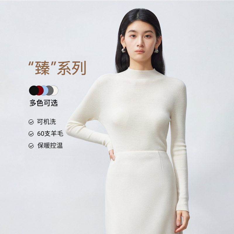 [Machine Washable 100 Wool] High Collar Pullover Woolen Knitwear Autumn and Winter Thin Half Turtleneck Knitwear Mkl24-15