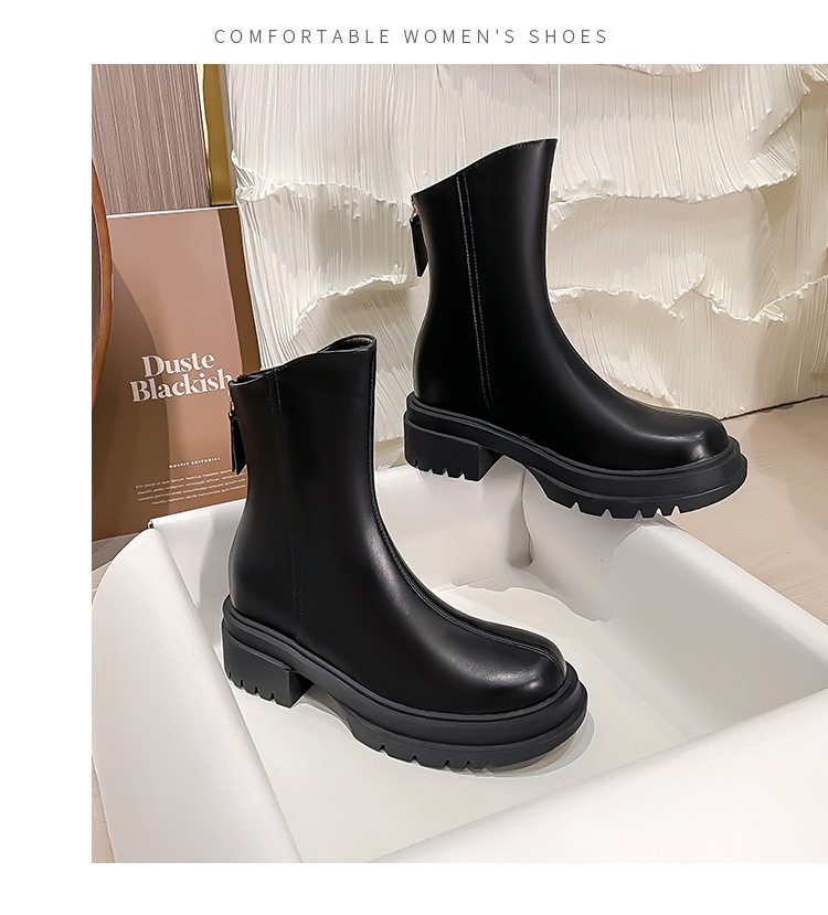 White Ankle Boots For Women Thick Sole Elastic Slim Fit Autumn_voghion.com
