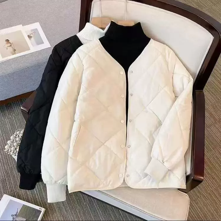 轻薄羽绒棉短外套女冬季新款纯色菱格休闲内搭保暖小个子棉服上衣