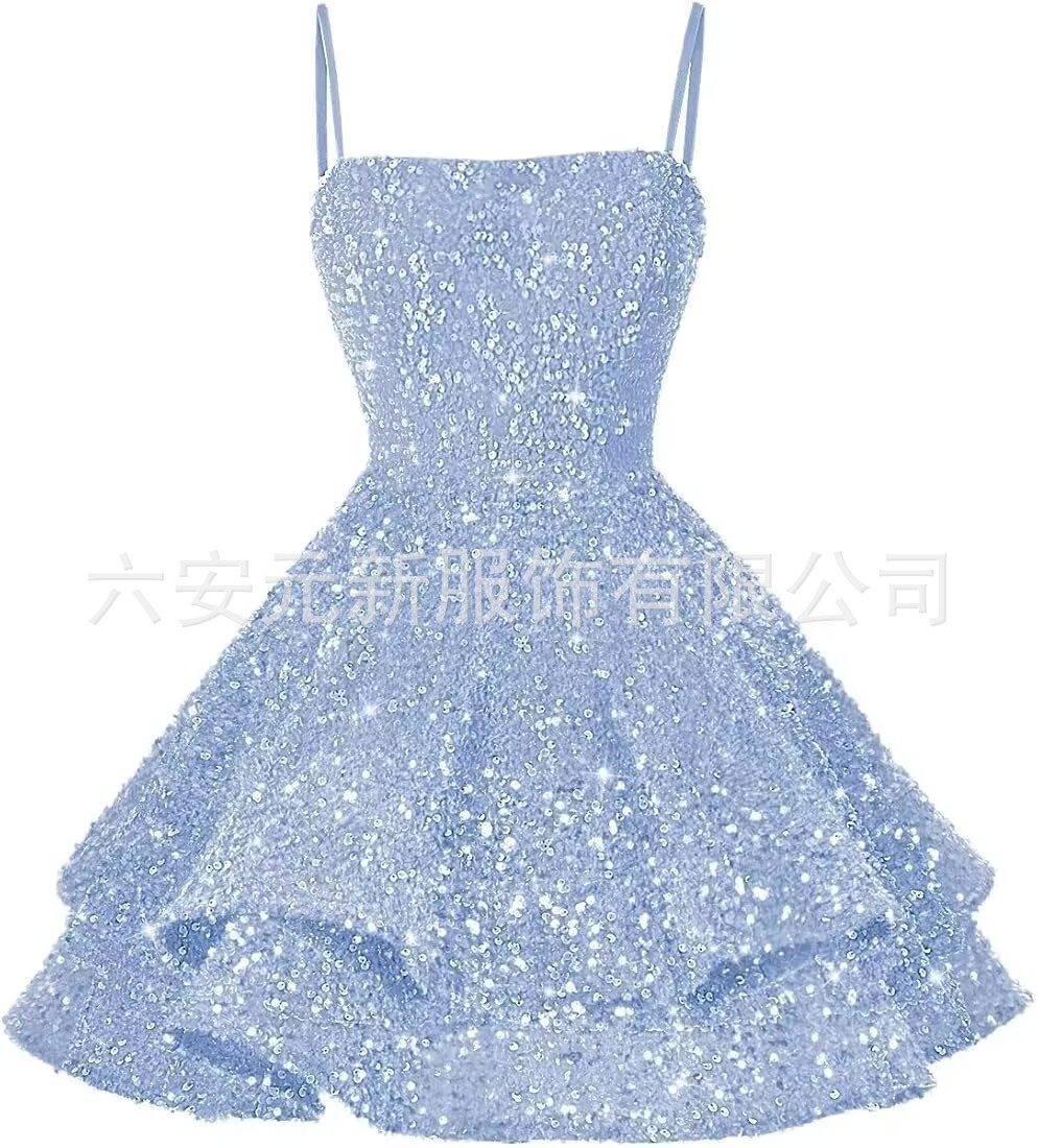 Comercio exterior de Europa y América Amazon nuevo cinturón de sequillas sexy cuello en V corto vestido de baile de fiesta