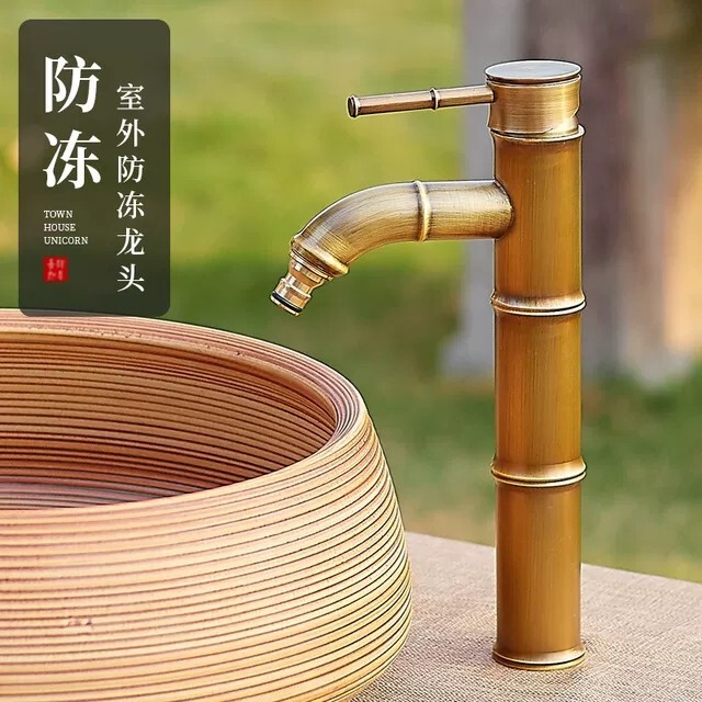 Outdoor Faucet Anti-Freeze Courtyard Single Cold All-Copper Washbasin Stone Basin Garden Villa Outdoor Faucet Basin