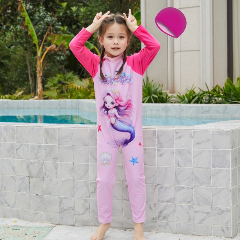 Traje de baño para niños, niña, verano, pequeña, mediana, niña, traje de surf, traje de baño de protección solar, mono, pantalones de manga larga, traje de baño