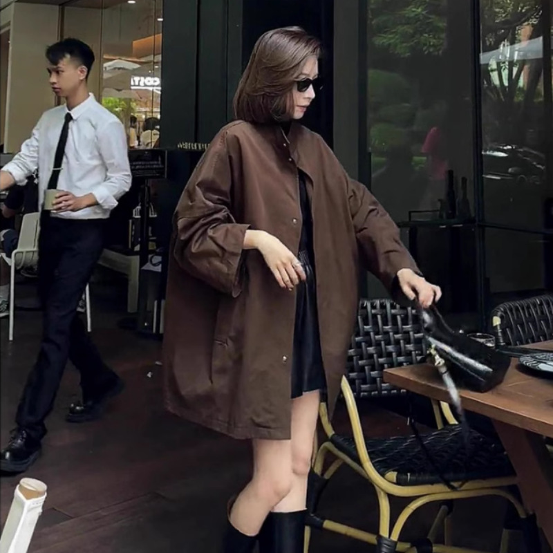 新品今年流行咖色复古风衣外套女秋季新款小个子中长款英伦风大|undefined