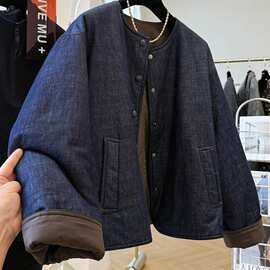 韩系感别致夹棉外套女秋冬季新款宽松百搭棉服棉衣