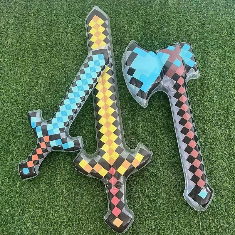 Трансграничная игрушка Хэллоуин ПВХ надувной меч пиксель надувной нож для детей мозаика клетчатка меч