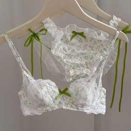 新款纯欲风法式碎花少女软钢圈舒适法式甜美小胸bra文胸内衣套装