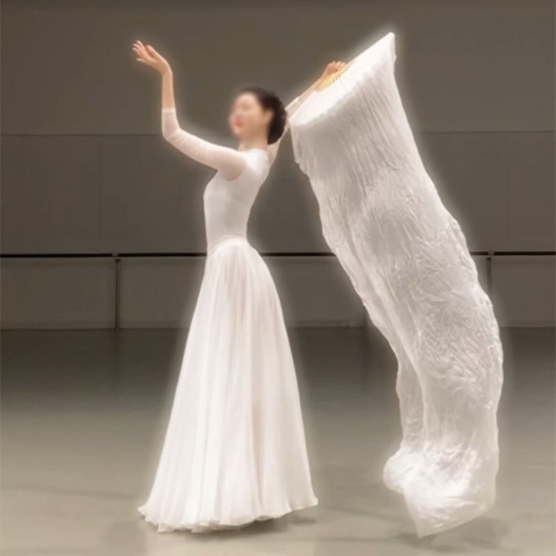 纯白色长稠真丝舞蹈扇子加长中国风民族舞古典舞广场舞超仙女飘逸