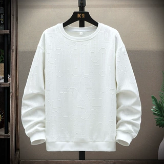 包邮M-8XL 时尚潮牌百搭长袖上衣男生薄款宽松休闲纯色字母印花圆