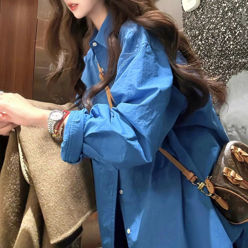 Polo Collar Pure Cotton Long-Sleeved Shirt for Women Autum 2025 New Design Niche Jacket Mid-Length Loose Top Polo Collar Pure Cotton Long-Sleeved Shirt for Women Autum 2025 New Design Niche Jacket Mid-Length Loose Top