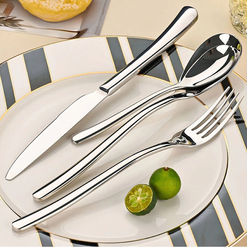 Thickened Western Steak Knife, Dinner Knife, Fork, Spoon, and Cutlery Set, Stainless Steel Household Fork and Spoon, High-End Mirror Polish