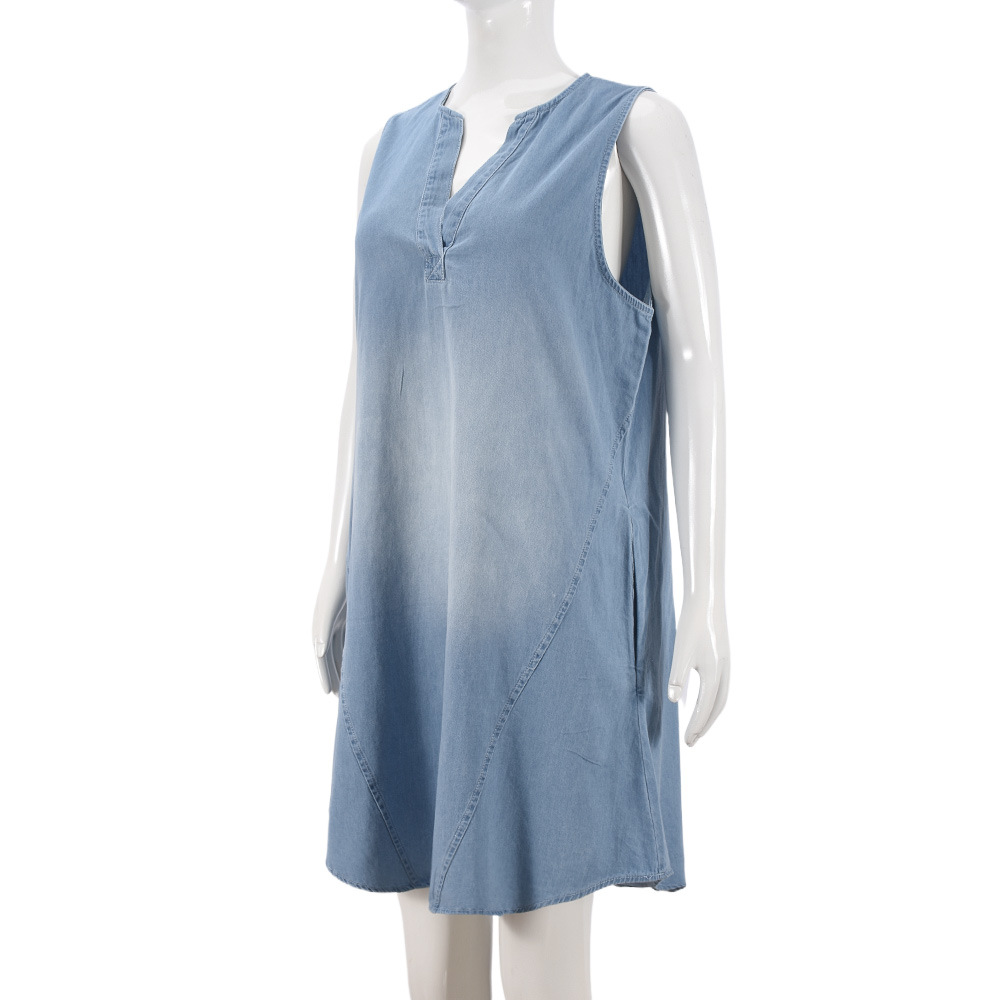 Denim Women opular Sleeveless Casual French V neck Loose Monkey Wash Dress Women