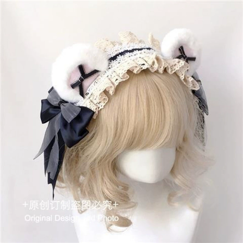 Hair accessory pearl, headband with bow, Lolita style, DIY