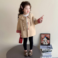 女童外套春秋款2025新款秋季洋气中长款格子风衣女宝宝时髦外衣