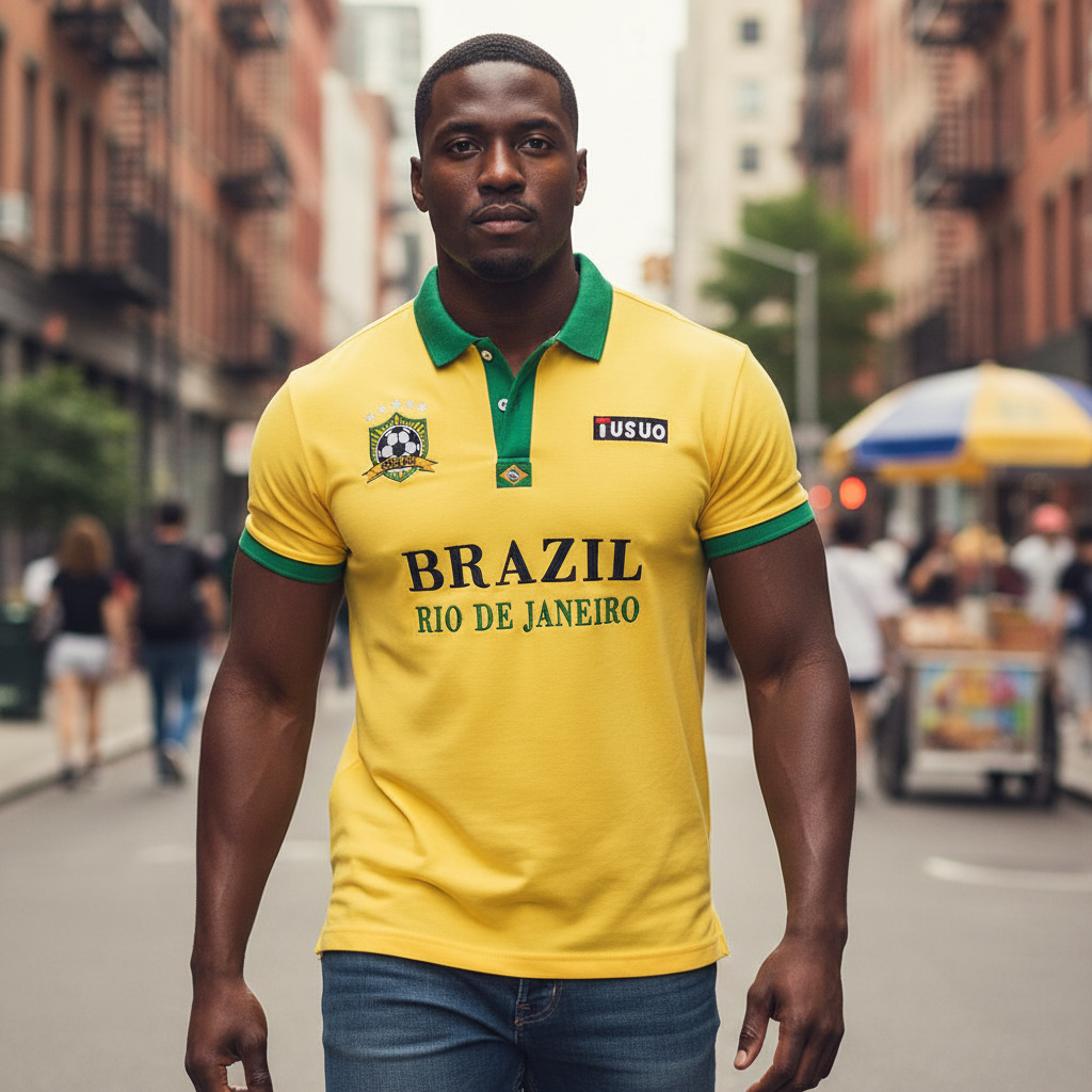 New Cross Border Brazil Football Fans Casual Cotton Embroidered Big Polo Shirt Men's brazilian football