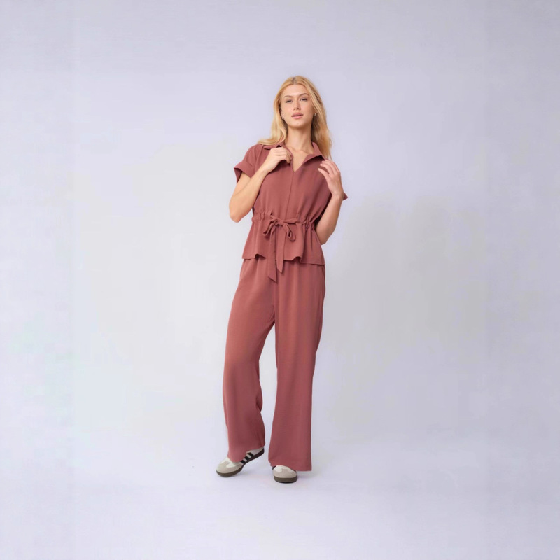 2025 Amazon European and American Spring and Summer New Fashion Casual Women's Drawstring Solid Color Commuter Pants Set Women Cross-Border 2025 Amazon European and American Spring and Summer New Fashion Casual Women's Drawstring Solid Color Commuter Pants Set Women Cross-Border