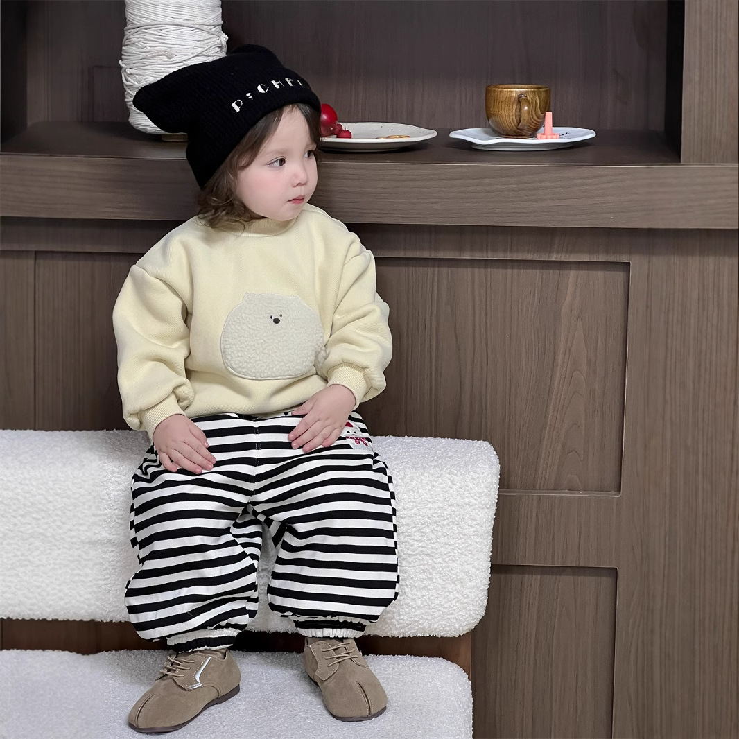 Invierno de niños engrosado suéter set de invierno de niñas ropa infantil coreana ropa de bebé calentamiento de lana suéter ropa infantil
