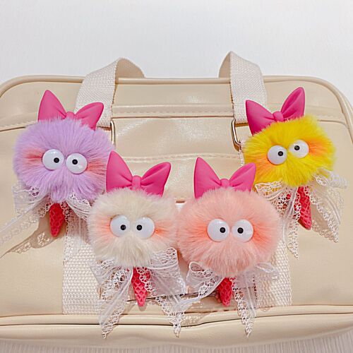 New colorful little monster plush doll pendant cute bow cartoon doll ice cream keychain pendant