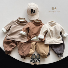 Winter Outfit Recommendations~ Children's Fleece Lined Base Shirt for Boys and Girls, Korean Style Half-Neck Thick Warm Layered T-shirt