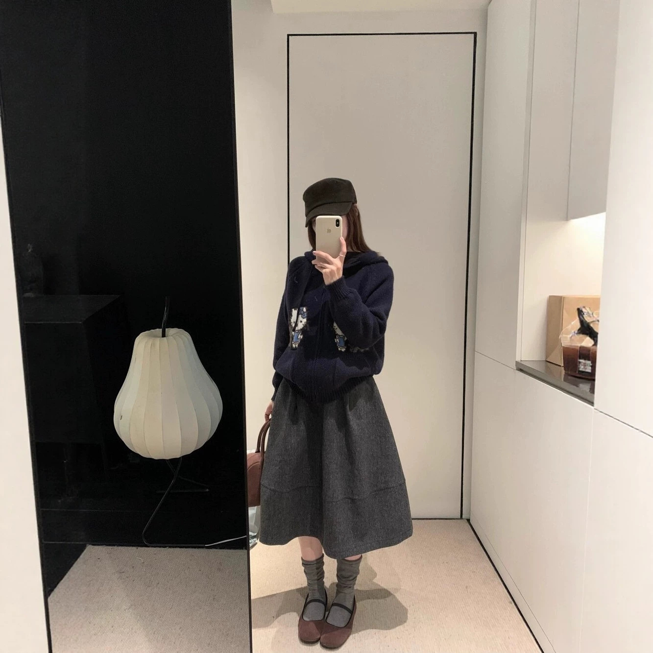 灰色星空纹毛呢中长款花苞裙高级感韩系呢料半身裙miu系显瘦a字裙