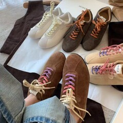 纯原高端货真皮系带平底德训鞋女内增高小白运动休闲鞋阿甘鞋女鞋