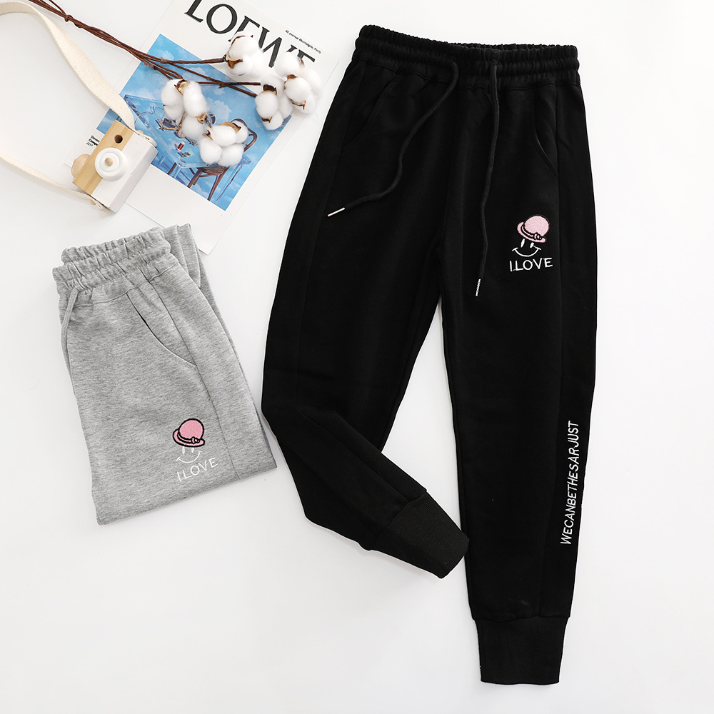 New Style Girls' Pants Summer Thin Medium and Large Children's Korean Style Children's Summer Pants Letter Smiley Trousers Manufacturer Wholesale Trend