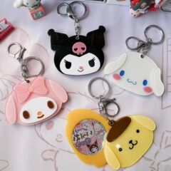 Japanese mirror cartoon cinnamon dog Melody portable slide small mirror Kuromi girl heart keychain glitter