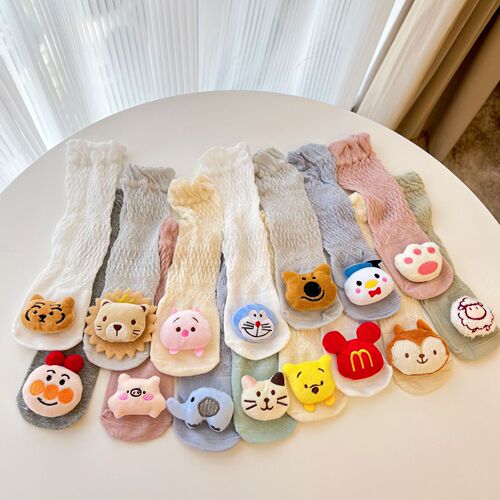 Summer thin baby over-the-knee long mesh anti-mosquito socks breathable baby cartoon three-dimensional cute doll socks ins