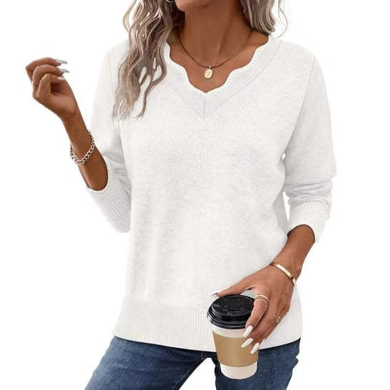 2025 Amazon Cross-Border New Style Cut Out Long-Sleeved Pullover Women's Loose Top Knitwear