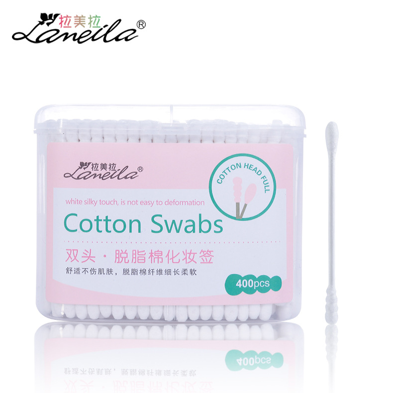 La Meela doble punta de algodón 400 pedazos de papel espiral de punta redonda de papel de algodón de maquillaje B0141