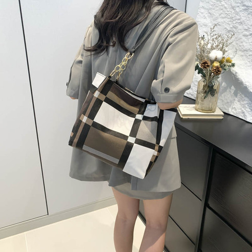 Women's Tot Bag 2024 New Fashion Shoulder Bag Handbag Korean Style Women's Bag Large Capacity Checkered Large Bag for Women