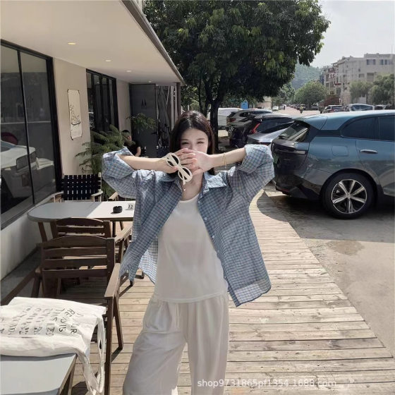 Relaxation Retro Plaid Shirt Women's Casual Spring Summer and Autumn New Loose All-match Long-sleeved Sunscreen Jacket Women's Top