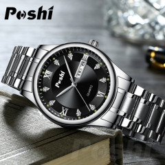 POSHI男表鋼帶商務防水跨境手錶男士夜光腕錶 石英表watch 批發
