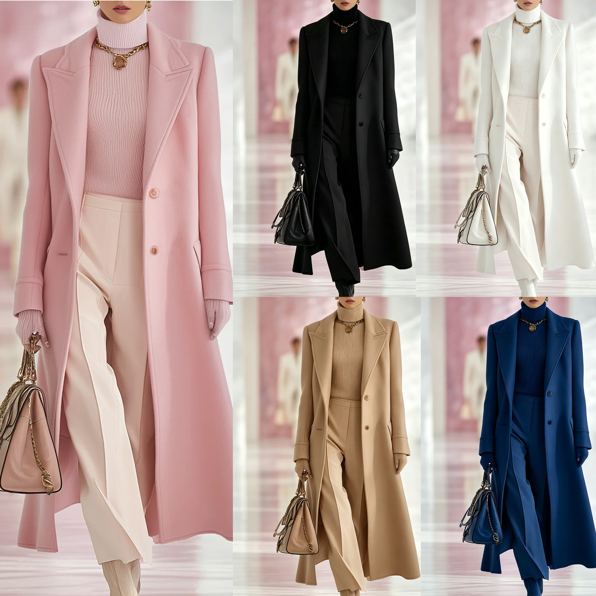2026 New European and American Cross-Border Amazon Elegant Classic Lapel Single-Breasted Long Tweed Women's Coat