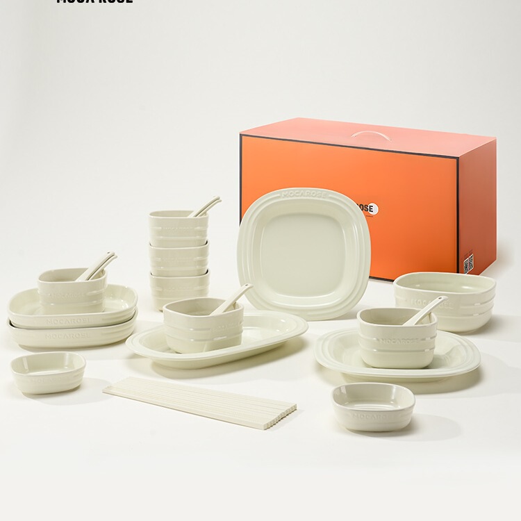 Cream Style Square Dishes and Tableware Set Household Plates New Year's Housewarming New Home Wedding Wedding Gift