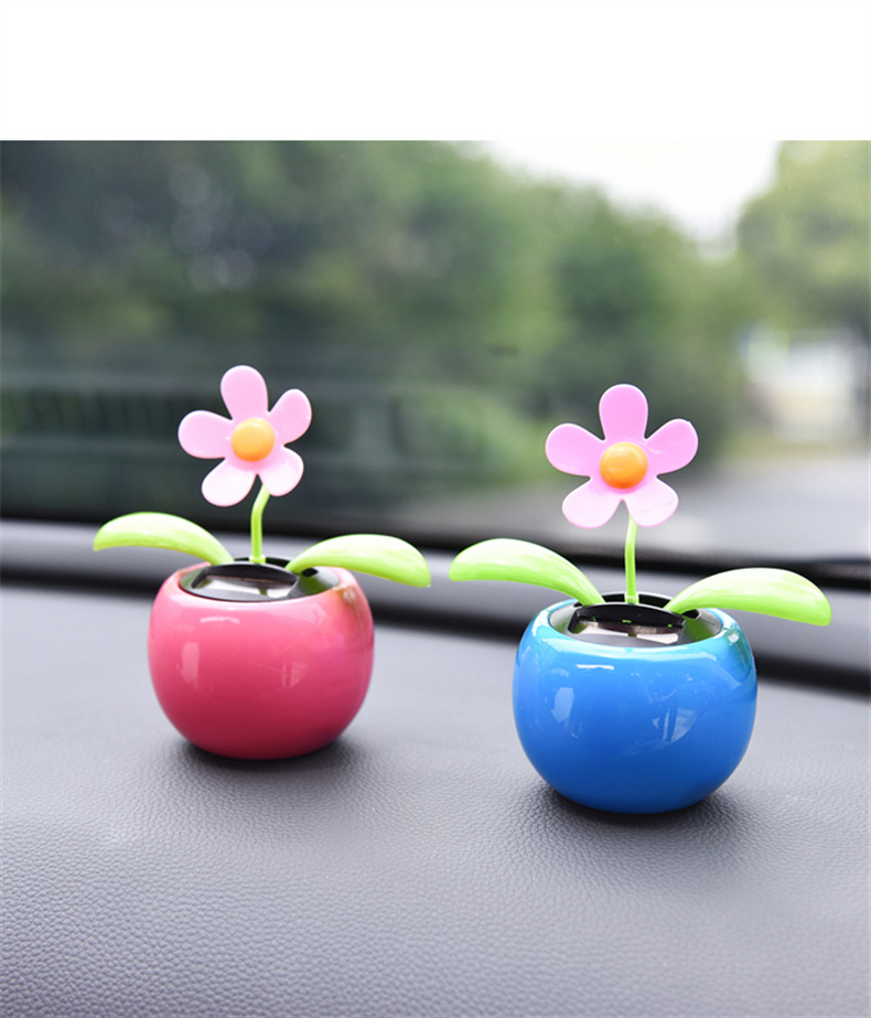 Creative and Cute Solar-Powered Little Bee Swinging on an Apple Cart Car Decoration Sunflower