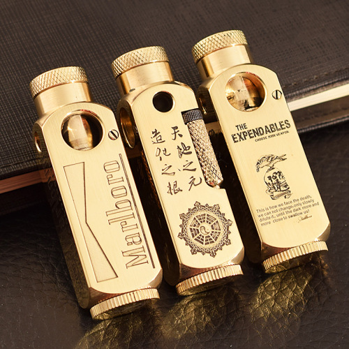 Heavy trench kerosene lighter special-shaped brass laser engraving six-sided pattern personalized creative lighter wholesale