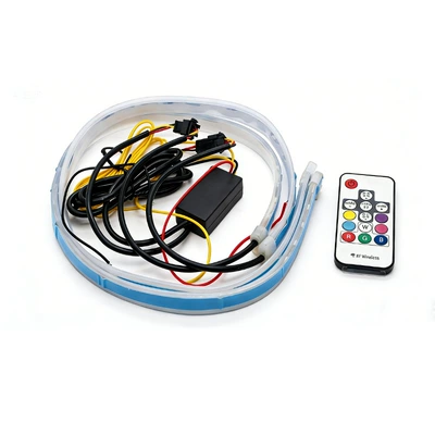 Ultra-thin light guide strip two-color daytime running light flowing water steering streamer 60cmRGB colorful remote control tear-eye decorative light (Gündüz işıqları) - 30cm-magic-color-with-remote-control